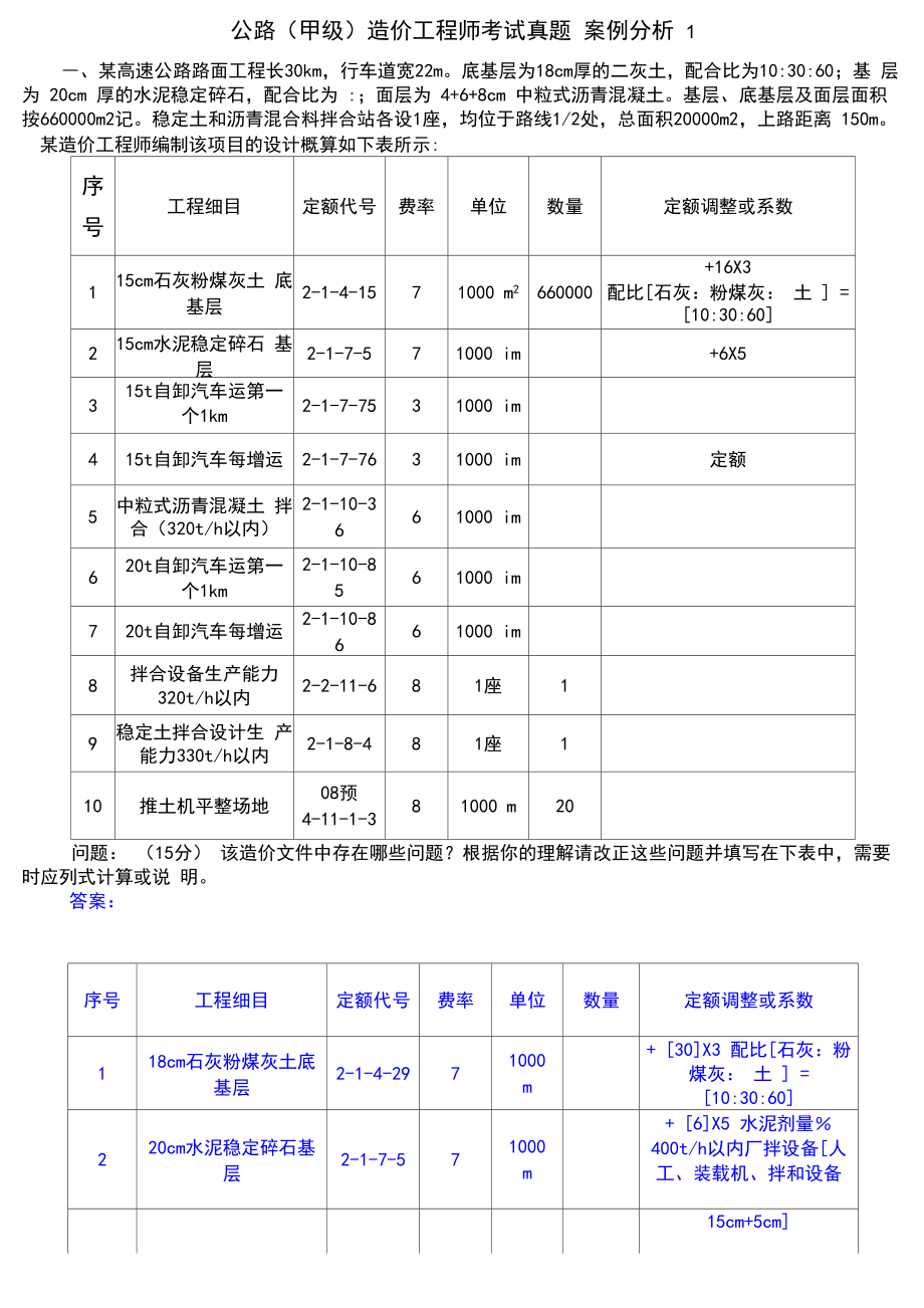 公路造价工程师考试真题案例分析答案解析_第1页