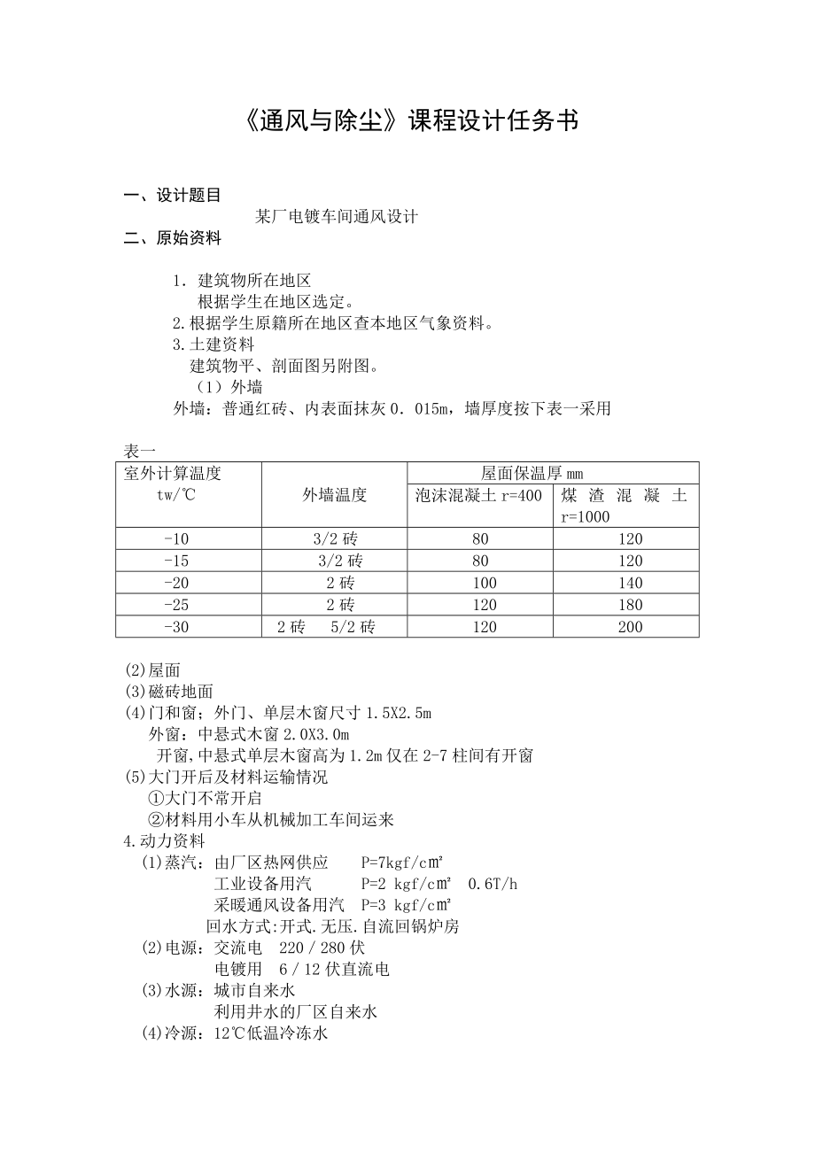 通风课程设计任务书指导书_第1页