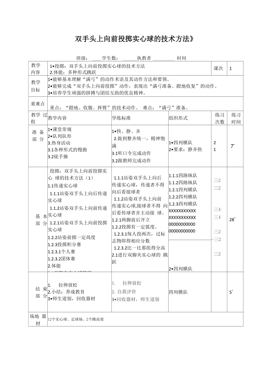 双手头上向前投掷实心球的技术方法_第1页