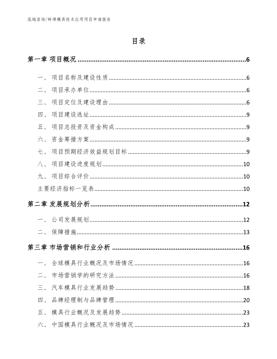 蚌埠模具技术应用项目申请报告_模板参考_第1页