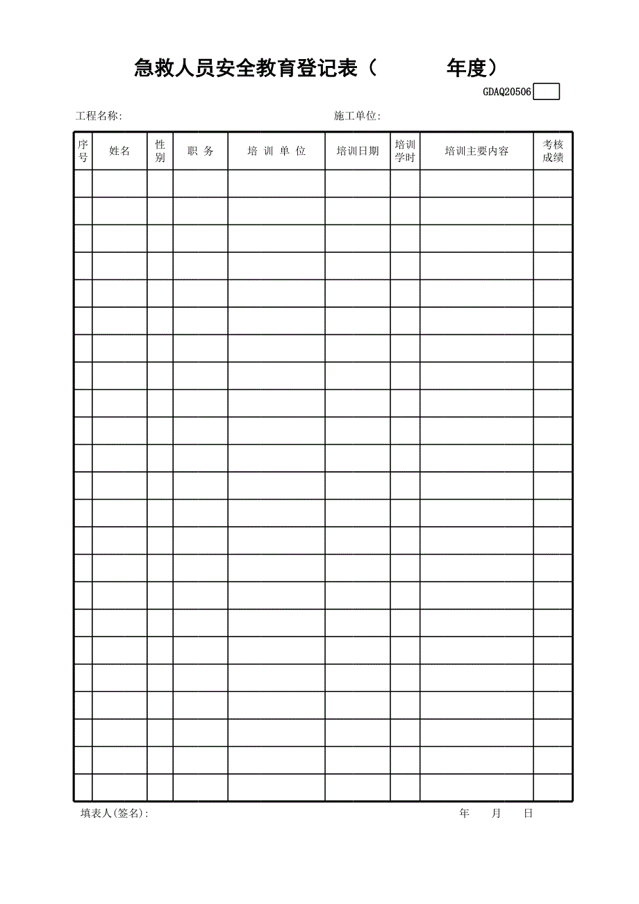 急救人員安全教育登記表_第1頁(yè)