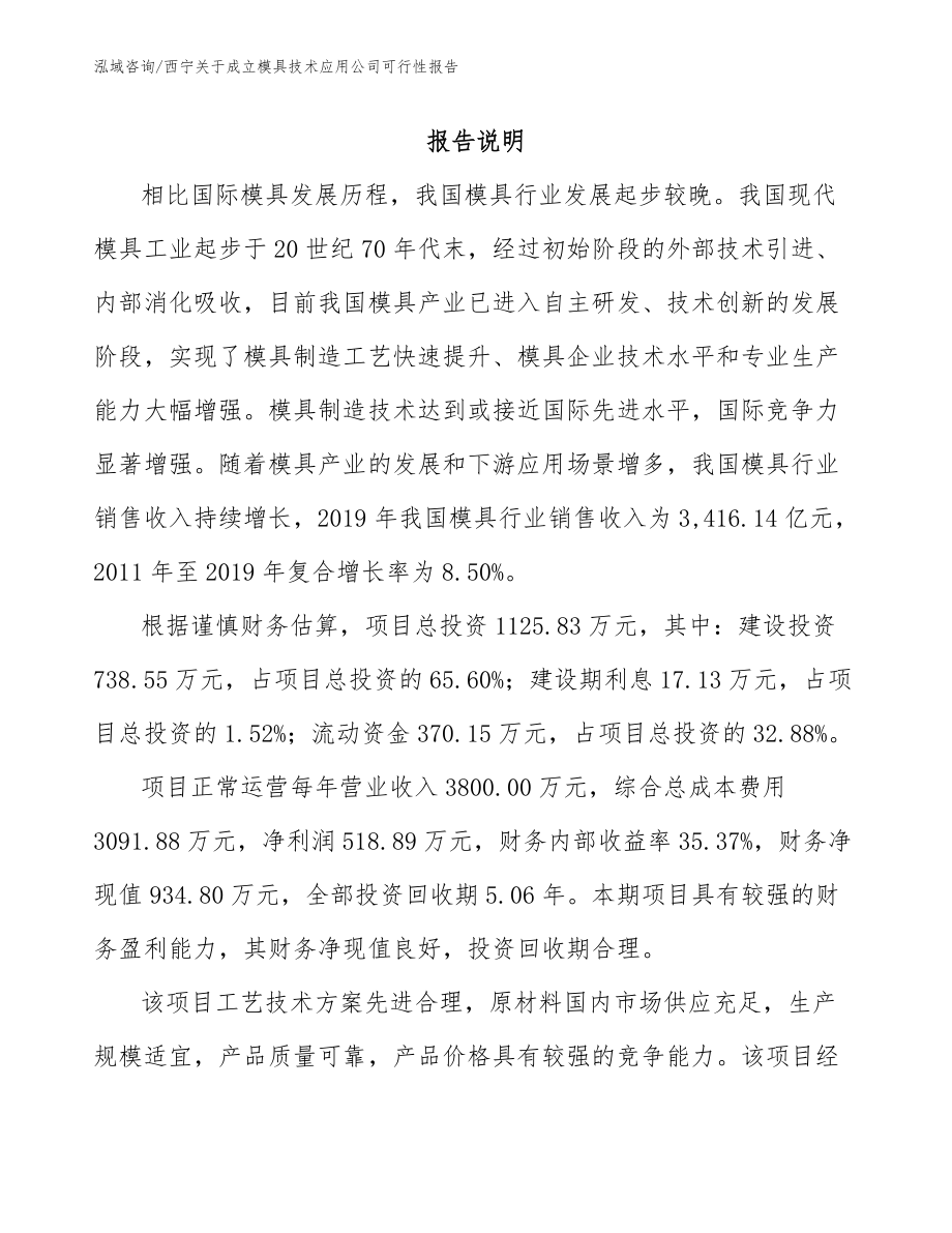 西宁关于成立模具技术应用公司可行性报告（模板范本）_第1页