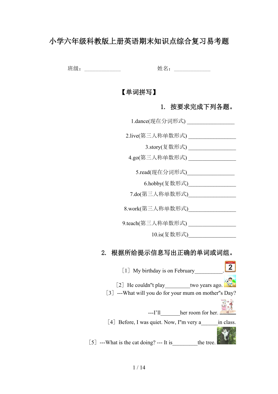 小学六年级科教版上册英语期末知识点综合复习易考题_第1页