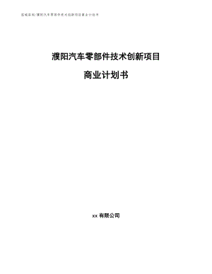 濮阳汽车零部件技术创新项目商业计划书