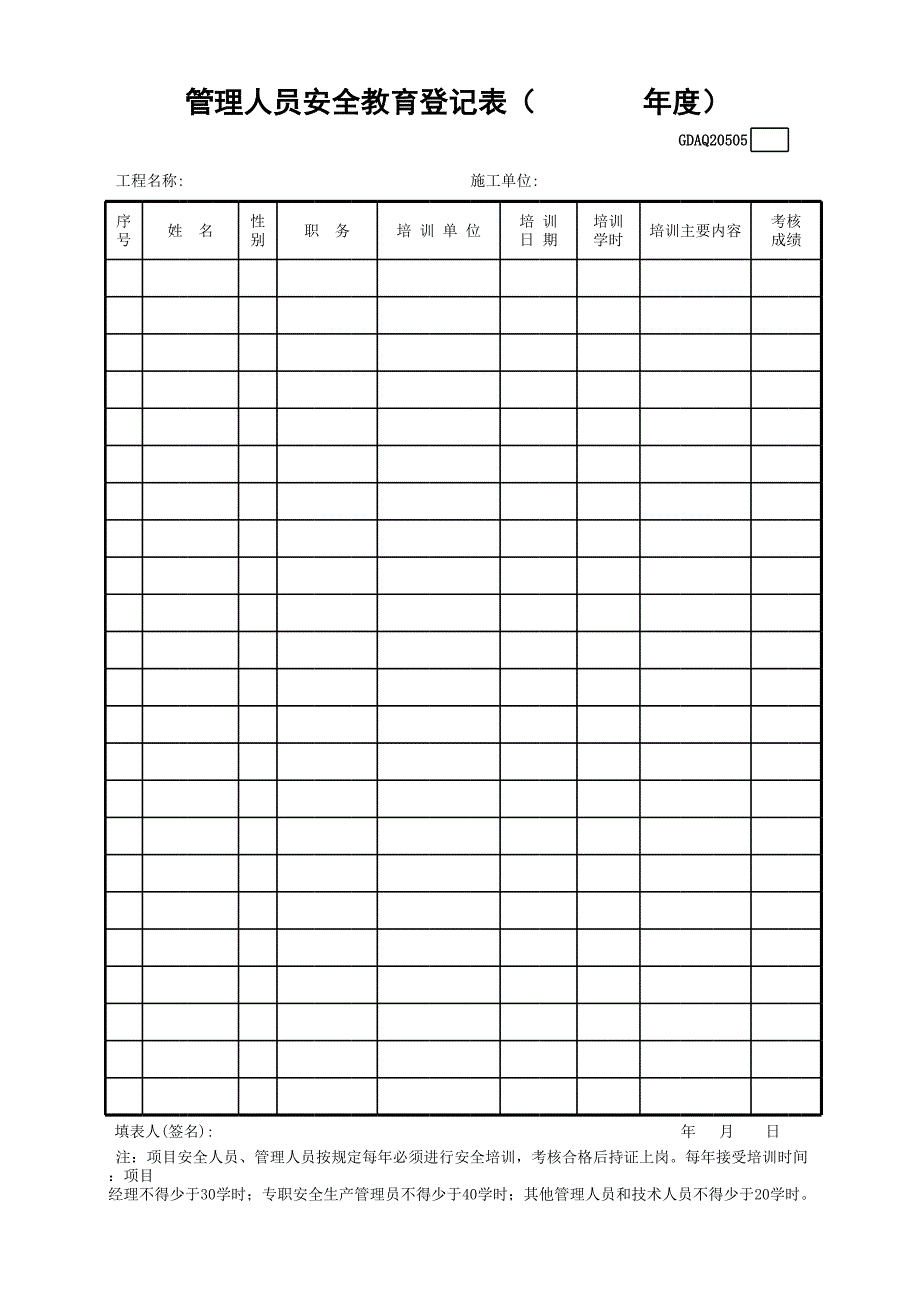 管理人員安全教育登記表_第1頁