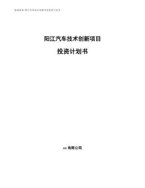 阳江汽车技术创新项目投资计划书【模板】