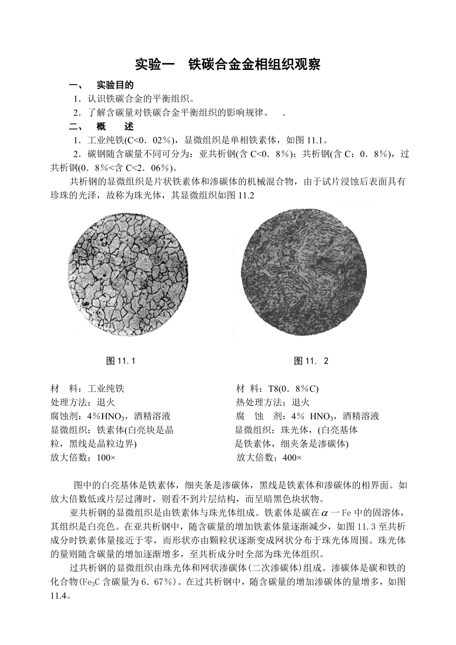 实验一铁碳合金金相组织观察_第1页