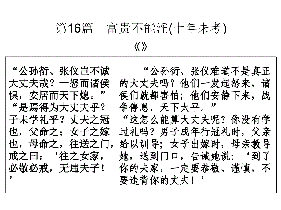 广东中考语文复习_文言文-16《富贵不能淫》(14张)课件_第1页