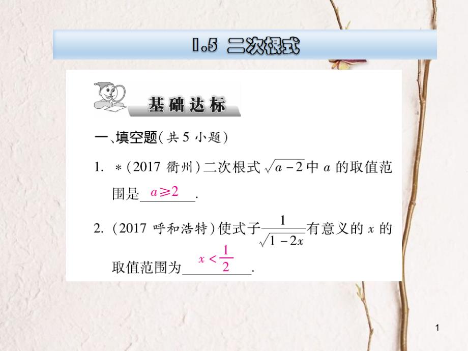 云南省中考数学总复习 第一章 数与式 1.5 二次根式课件_第1页