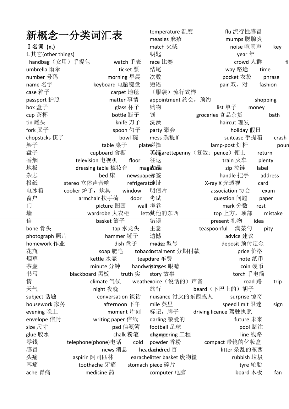 新概念一分类词汇表_第1页