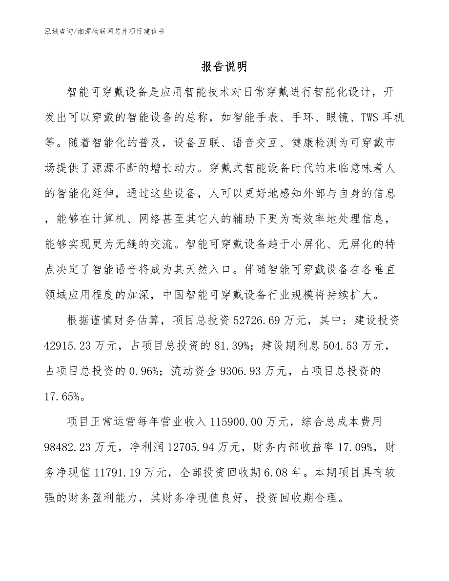湘潭物联网芯片项目建议书_模板范文_第1页