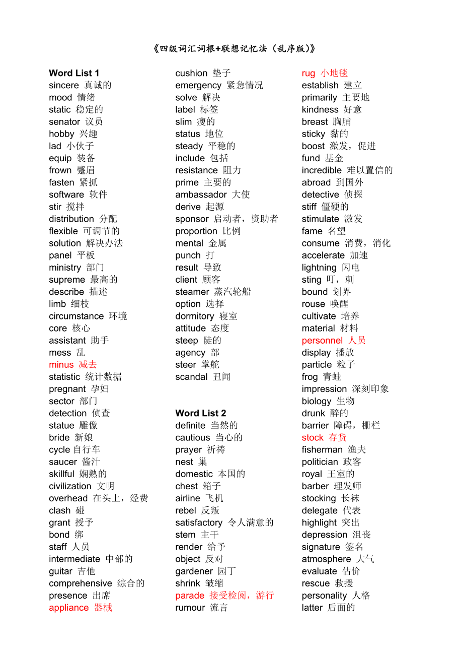 补齐35个List汉语意思_《四级词汇词根+联想记忆法(乱序版)》_第1页