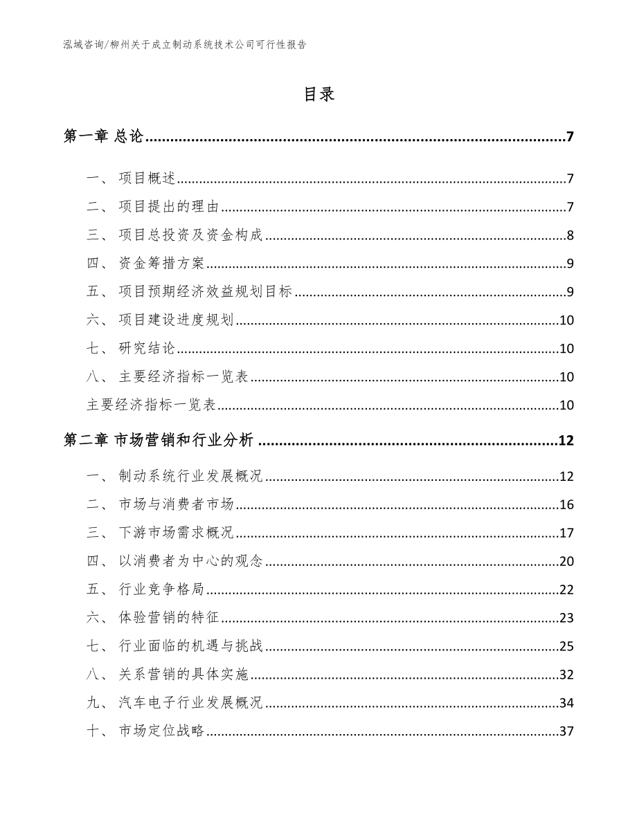 柳州关于成立制动系统技术公司可行性报告【模板范本】_第1页