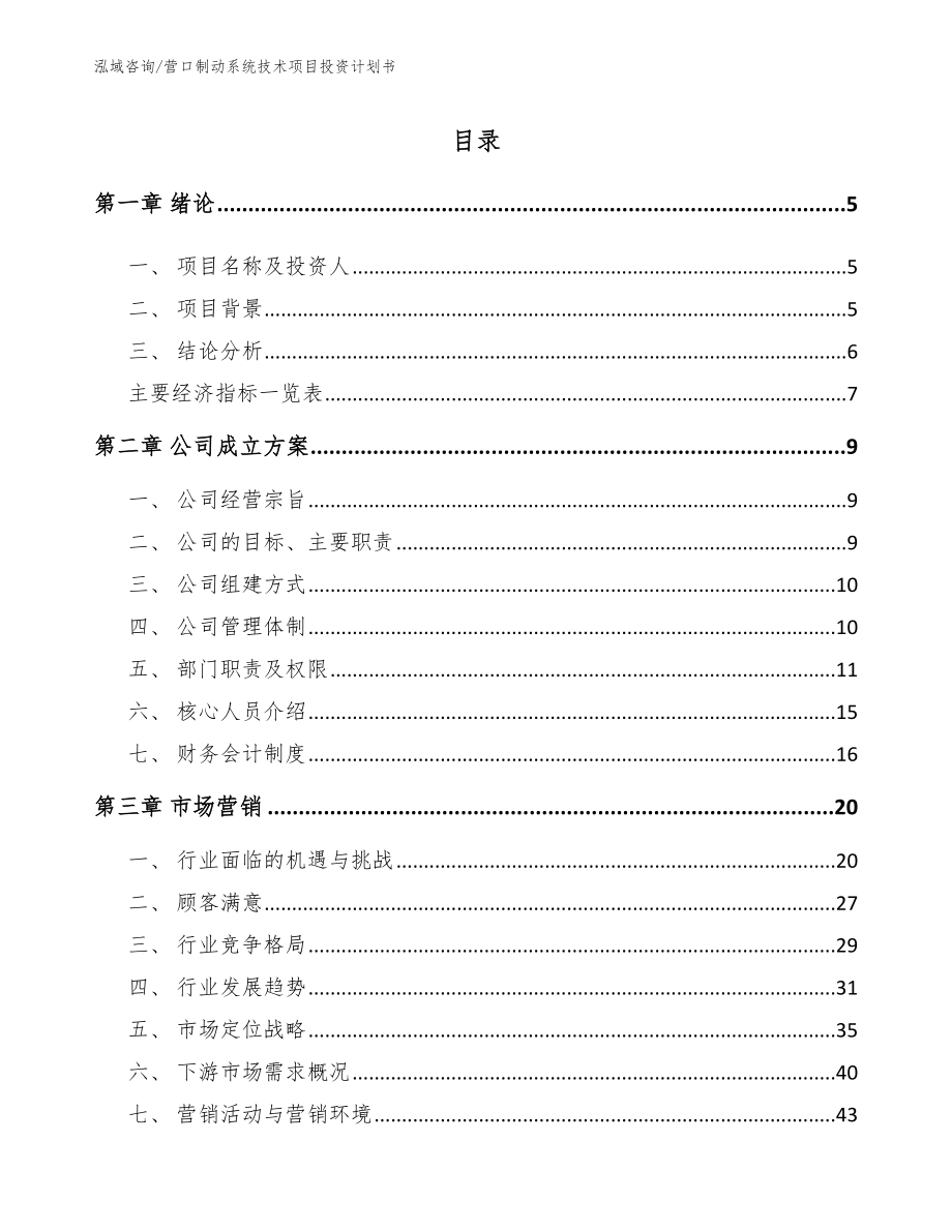 营口制动系统技术项目投资计划书_第1页