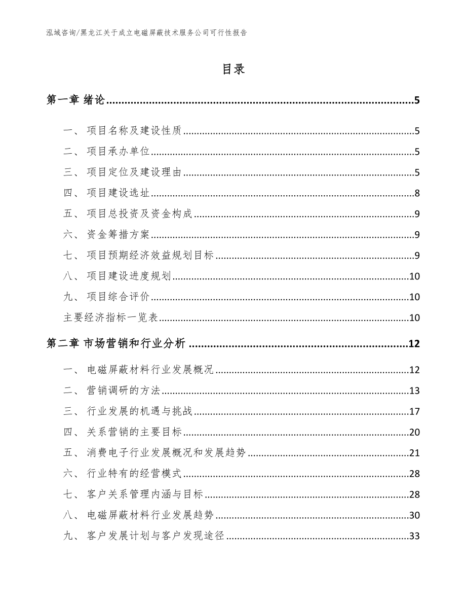 黑龙江关于成立电磁屏蔽技术服务公司可行性报告（范文模板）_第1页
