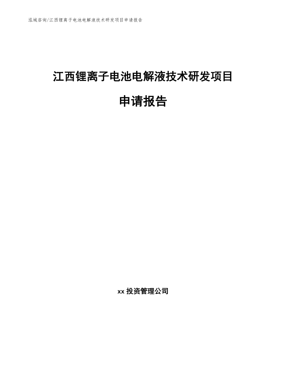 江西锂离子电池电解液技术研发项目申请报告参考范文_第1页
