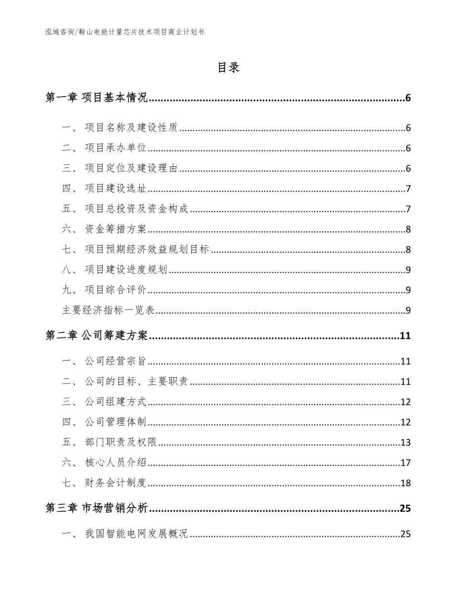 鞍山电能计量芯片技术项目商业计划书（模板）_第1页