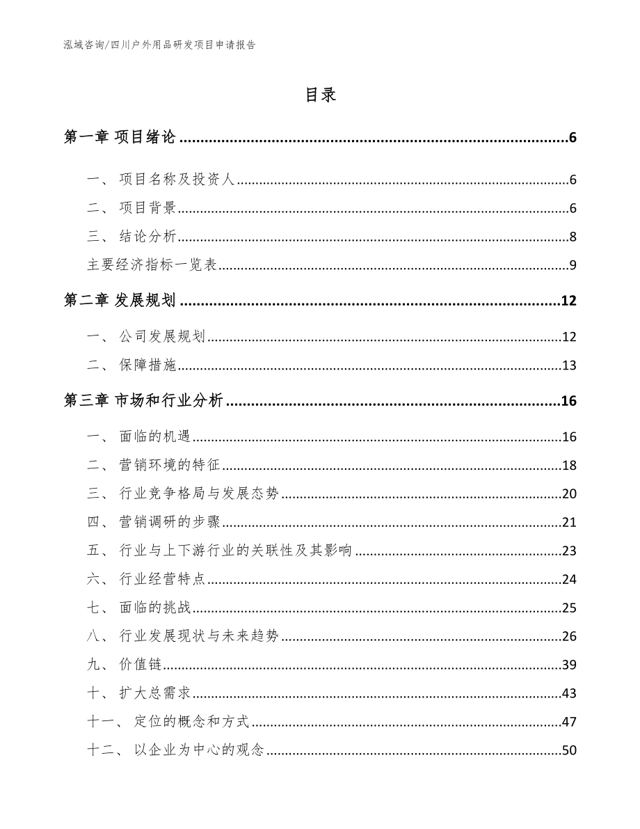 四川户外用品研发项目申请报告（范文模板）_第1页