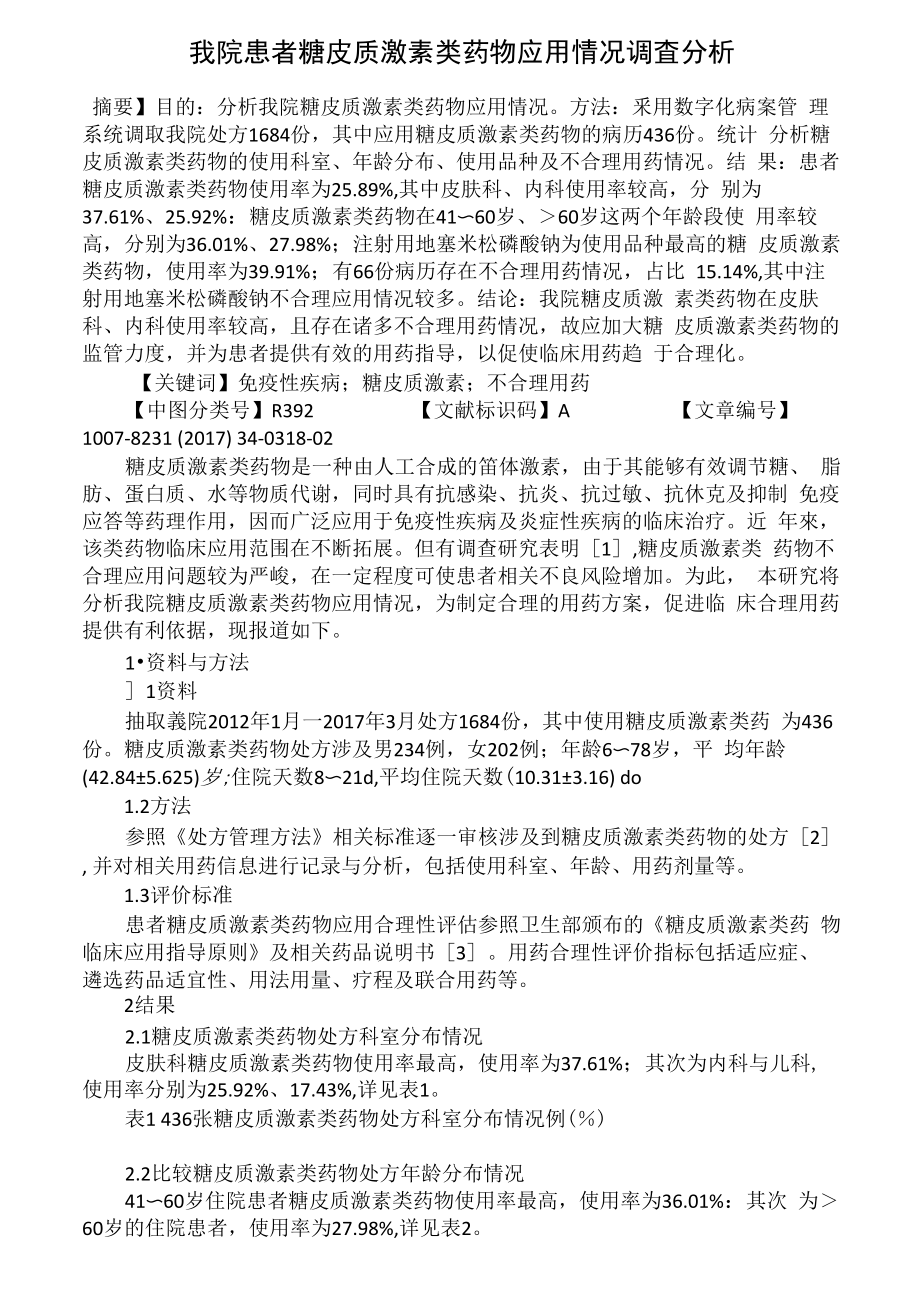 我院患者糖皮质激素类药物应用情况调查分析_第1页