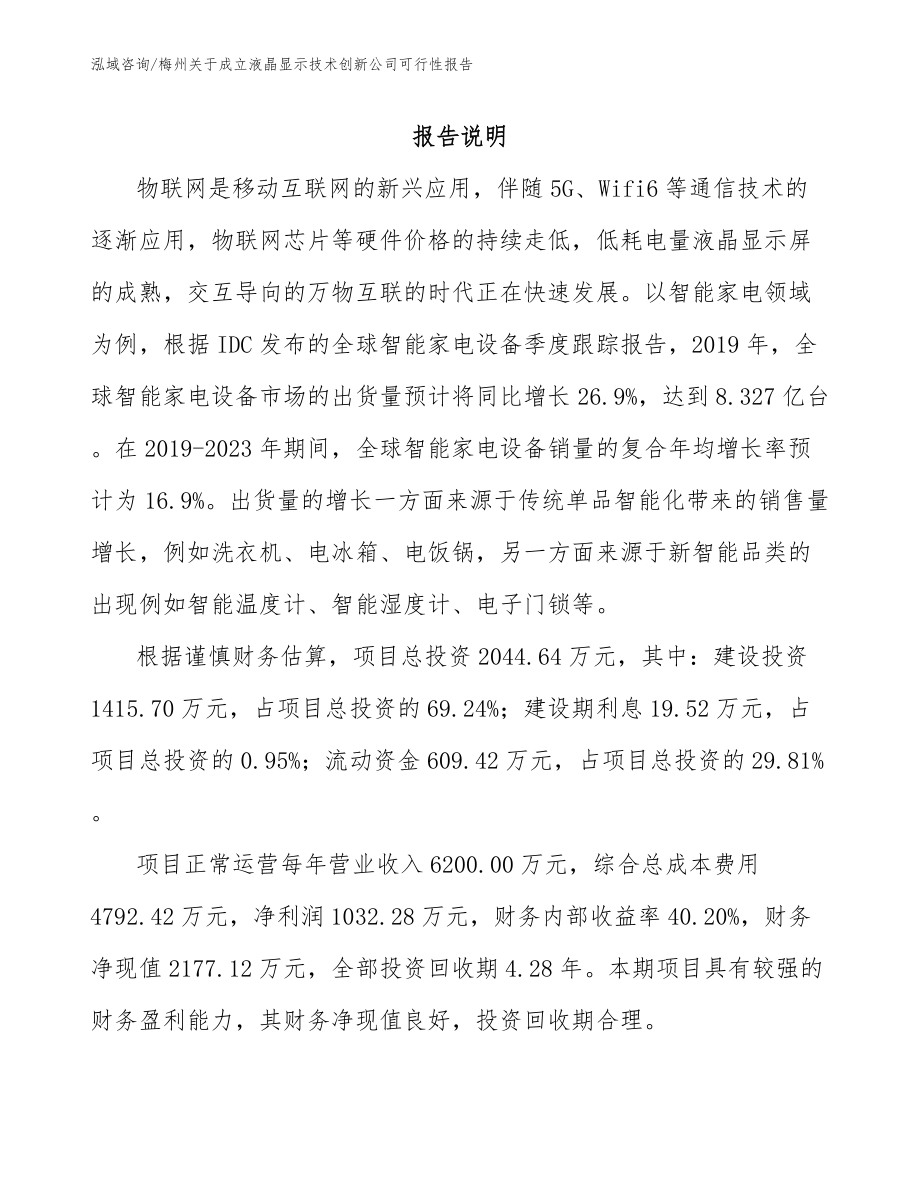 梅州关于成立液晶显示技术创新公司可行性报告范文模板_第1页