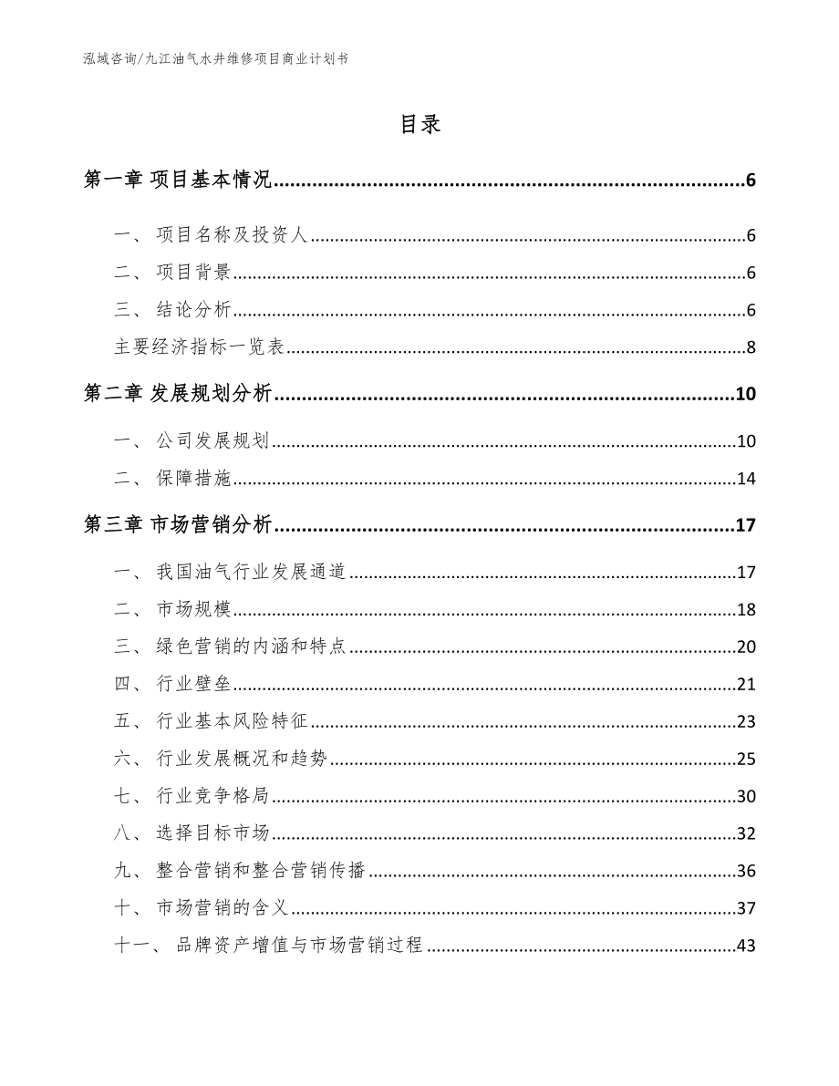 九江油气水井维修项目商业计划书（模板范文）_第1页