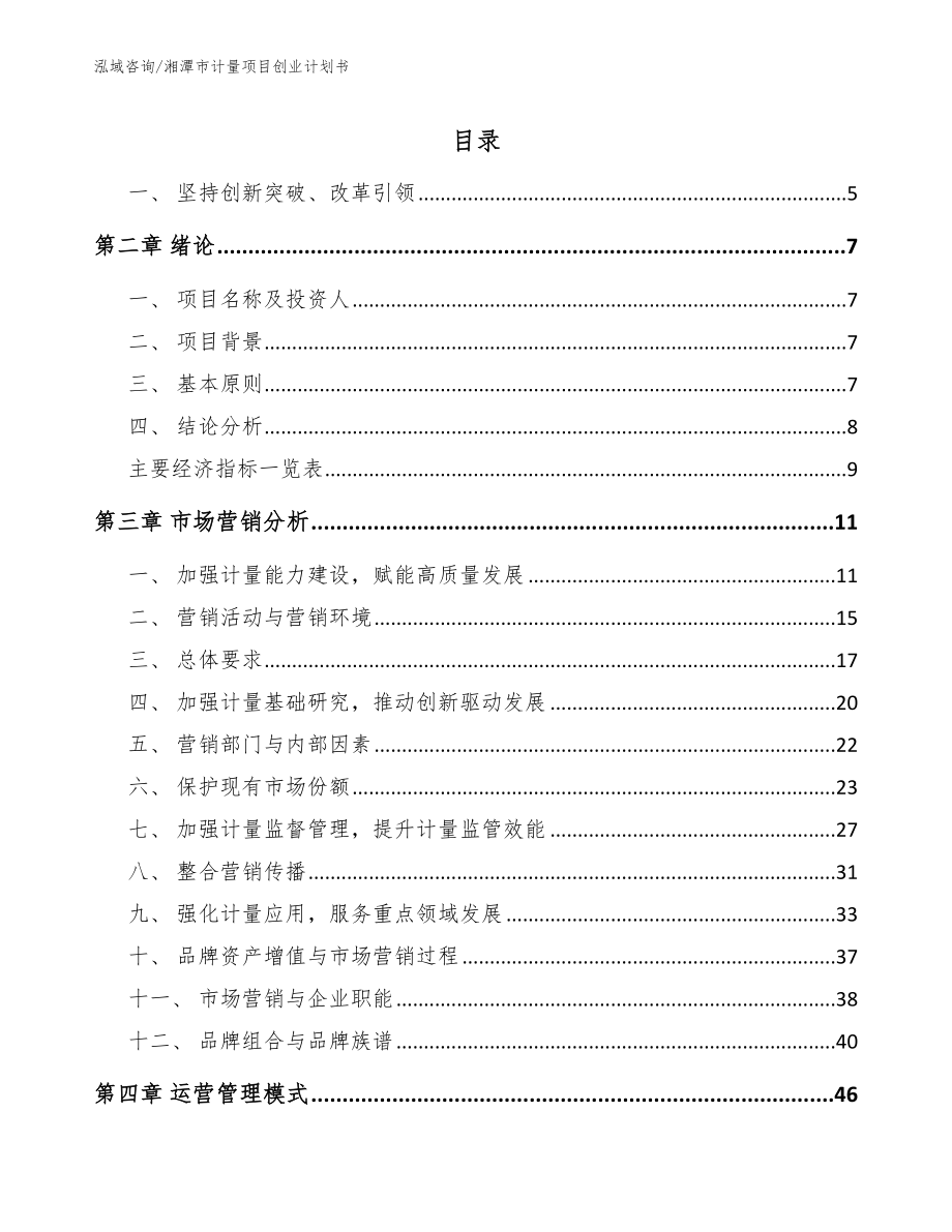 湘潭市计量项目创业计划书_第1页