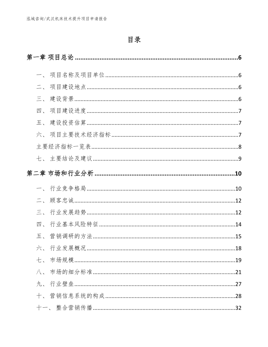 武汉机床技术提升项目申请报告【模板】_第1页