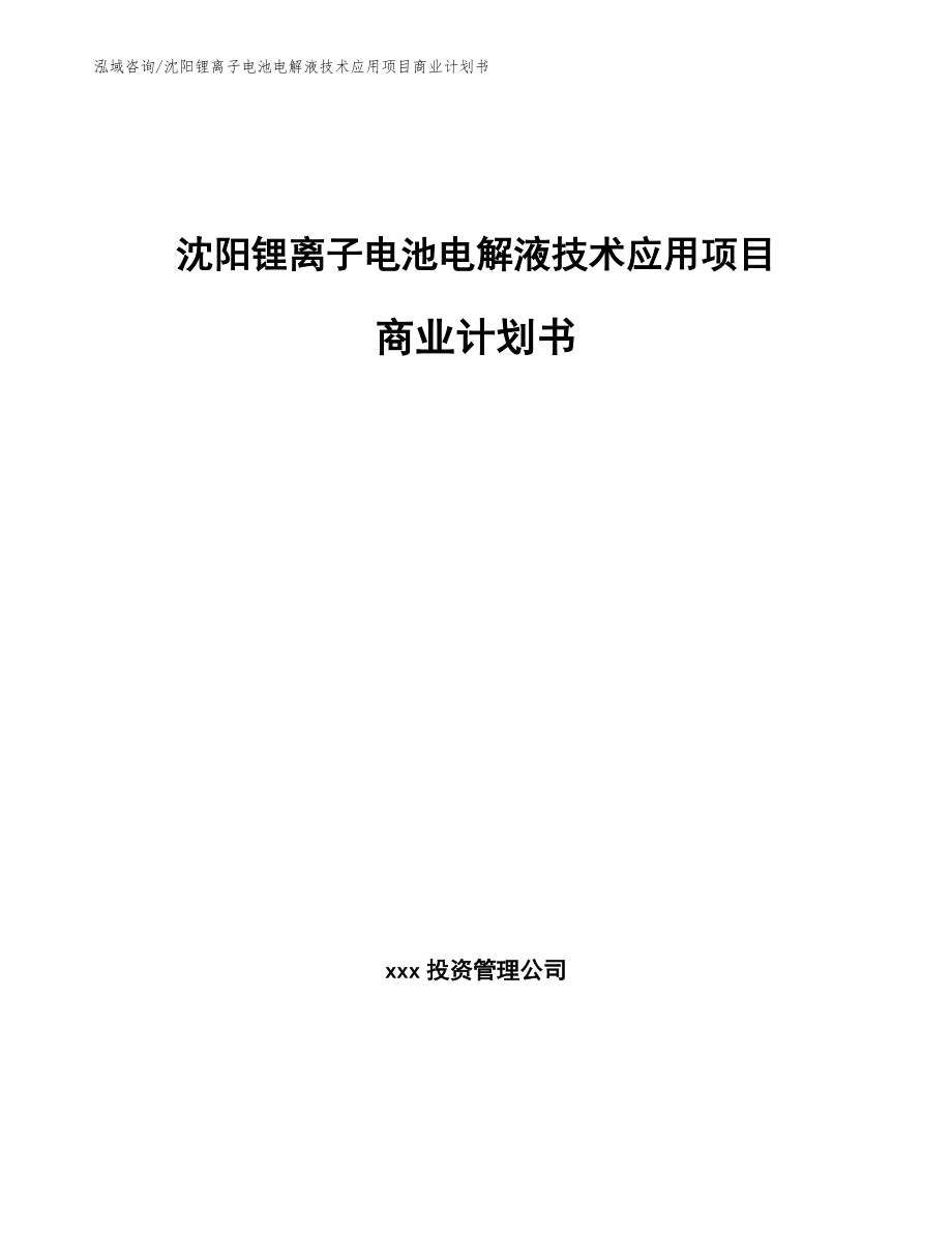 沈阳锂离子电池电解液技术应用项目商业计划书（模板范文）_第1页