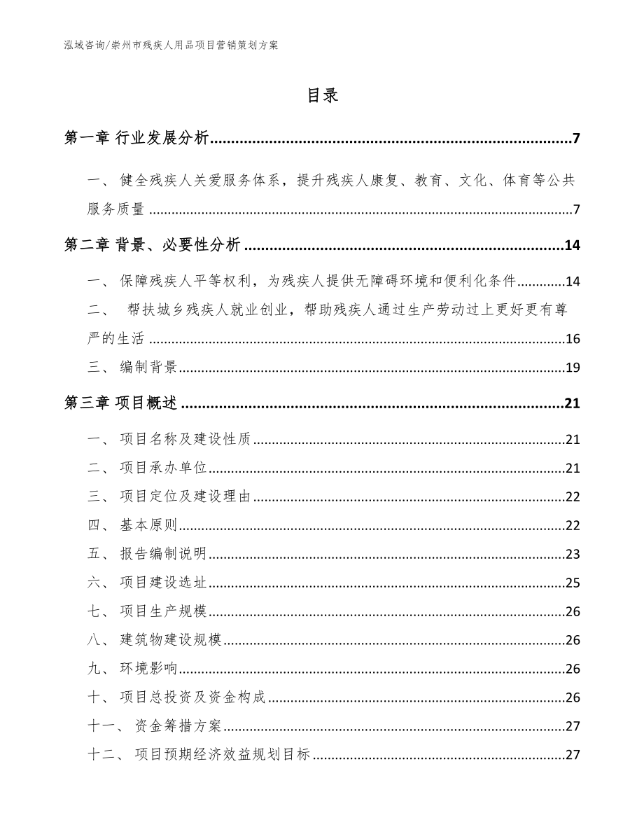 崇州市残疾人用品项目营销策划方案模板范文_第1页