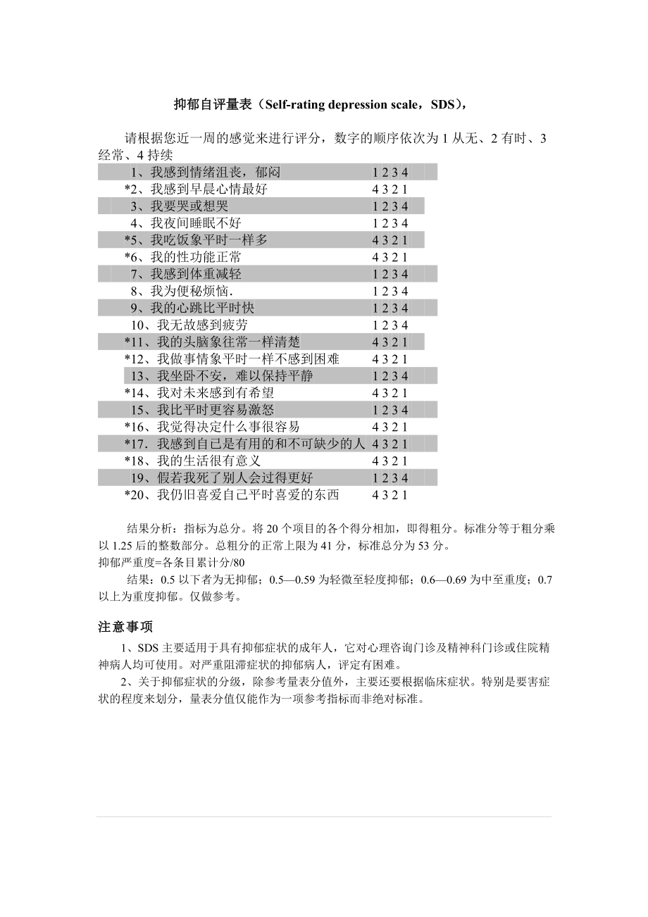 抑郁评分表大全_第1页