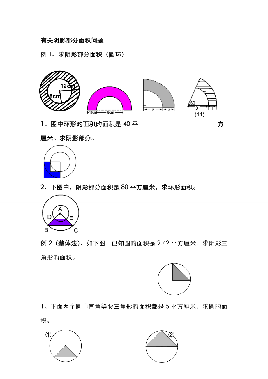 2023年新版自己整理小升初必备有关阴影部分面积问题_第1页