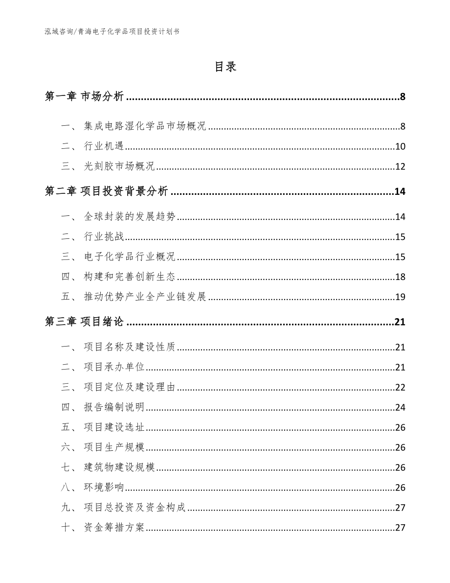 青海电子化学品项目投资计划书_第1页