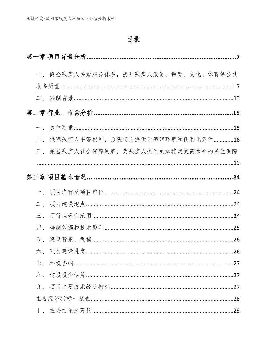 咸阳市残疾人用品项目经营分析报告_模板参考_第1页
