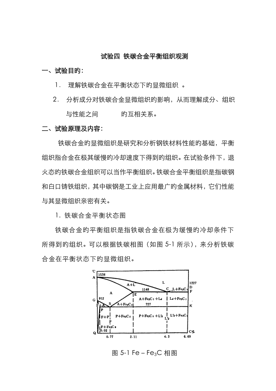 2023年铁碳合金平衡组织观察精讲实验报告_第1页