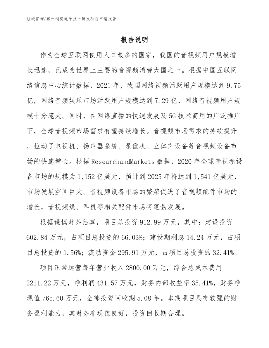 郴州消费电子技术研发项目申请报告【范文】_第1页