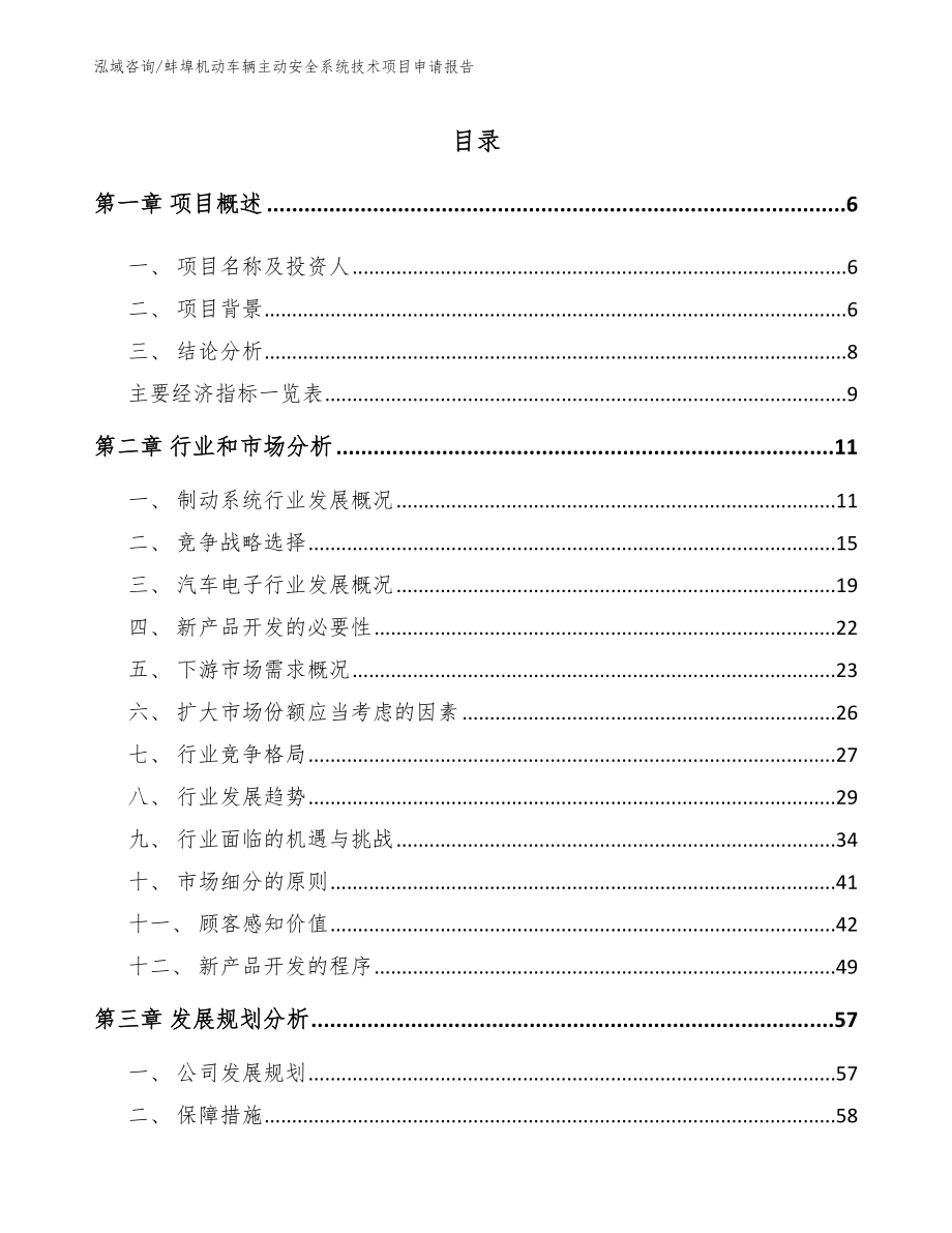 蚌埠机动车辆主动安全系统技术项目申请报告_模板_第1页