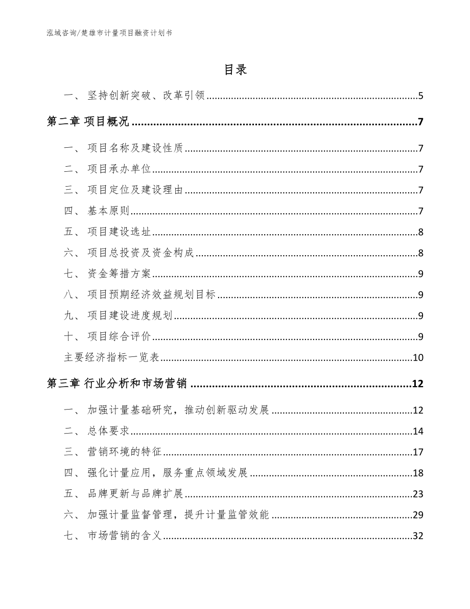 楚雄市计量项目融资计划书【模板参考】_第1页