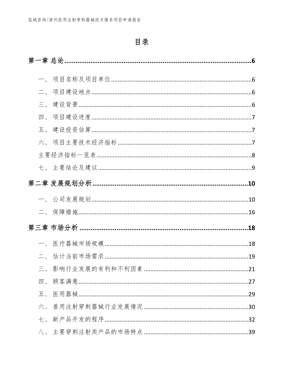 滨州医用注射穿刺器械技术服务项目申请报告范文模板_第1页