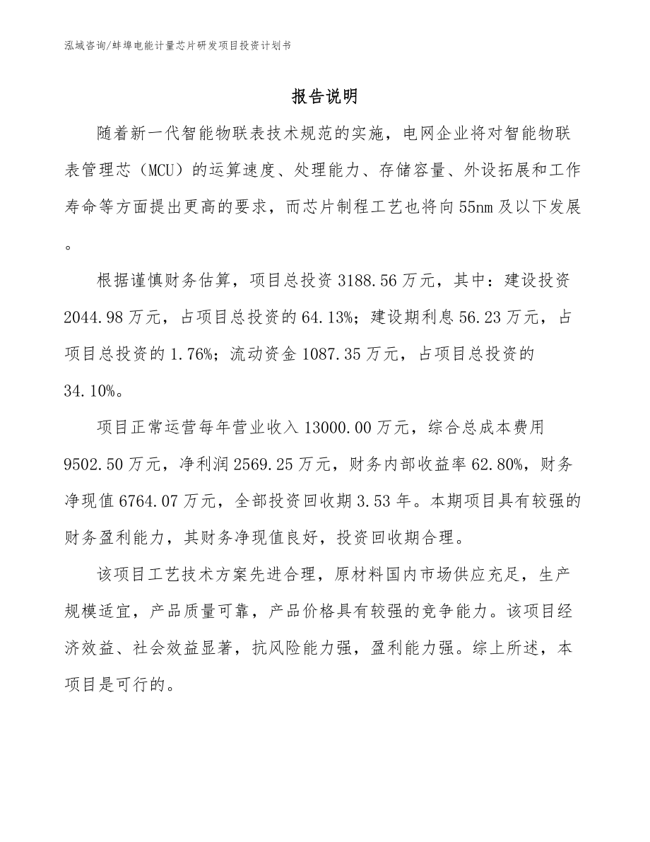 蚌埠电能计量芯片研发项目投资计划书_第1页