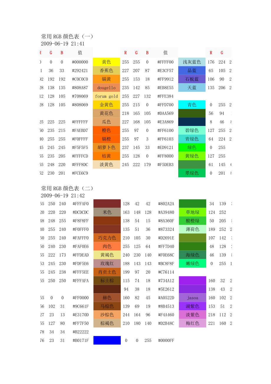 常用颜色的RGB值_第1页