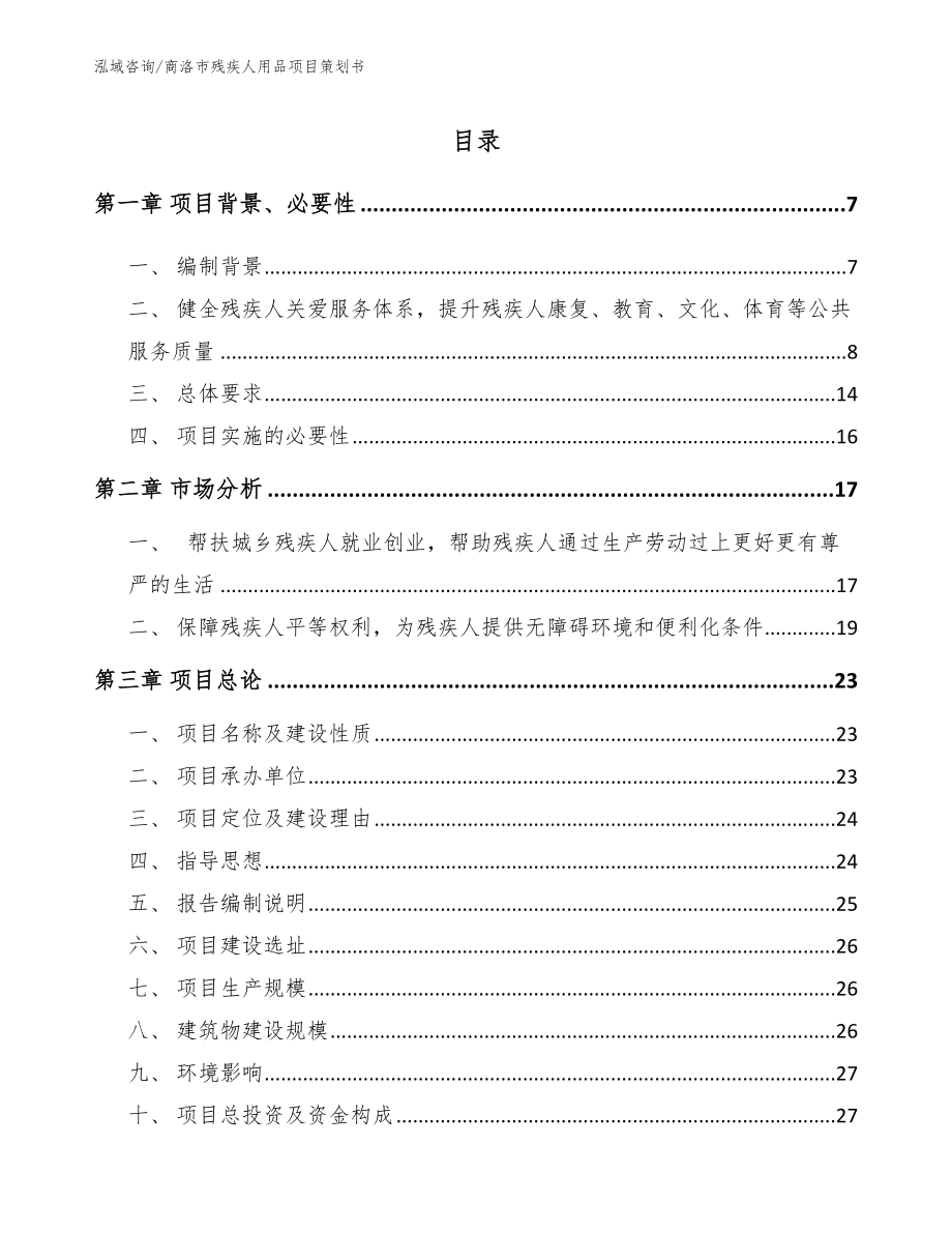 商洛市残疾人用品项目策划书【模板范文】_第1页