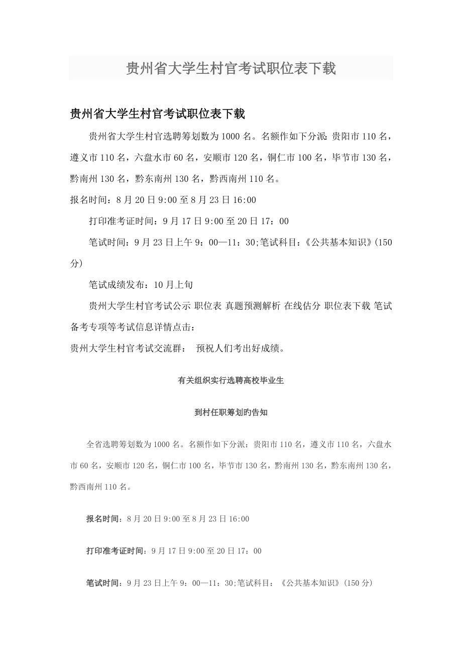2023年贵州大学生村官职位表下载_第1页