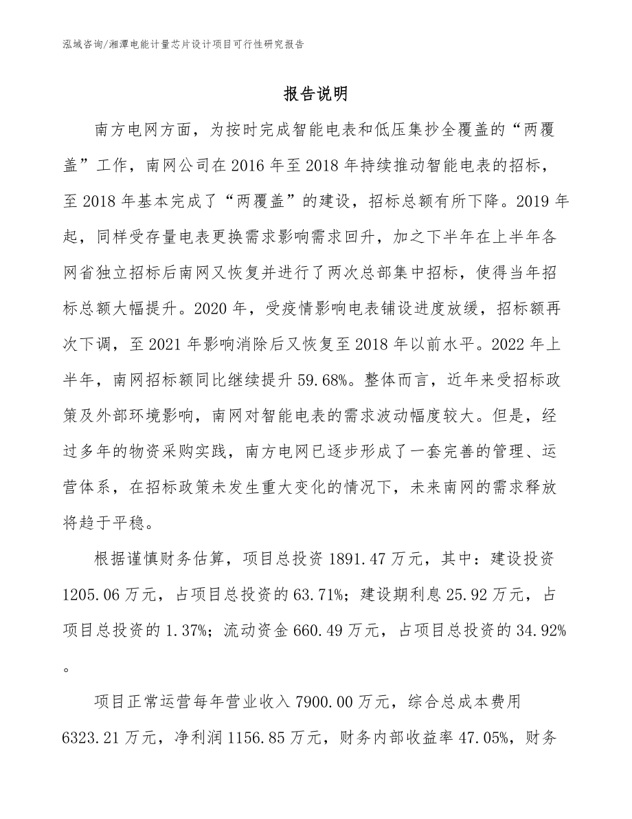 湘潭电能计量芯片设计项目可行性研究报告_模板_第1页