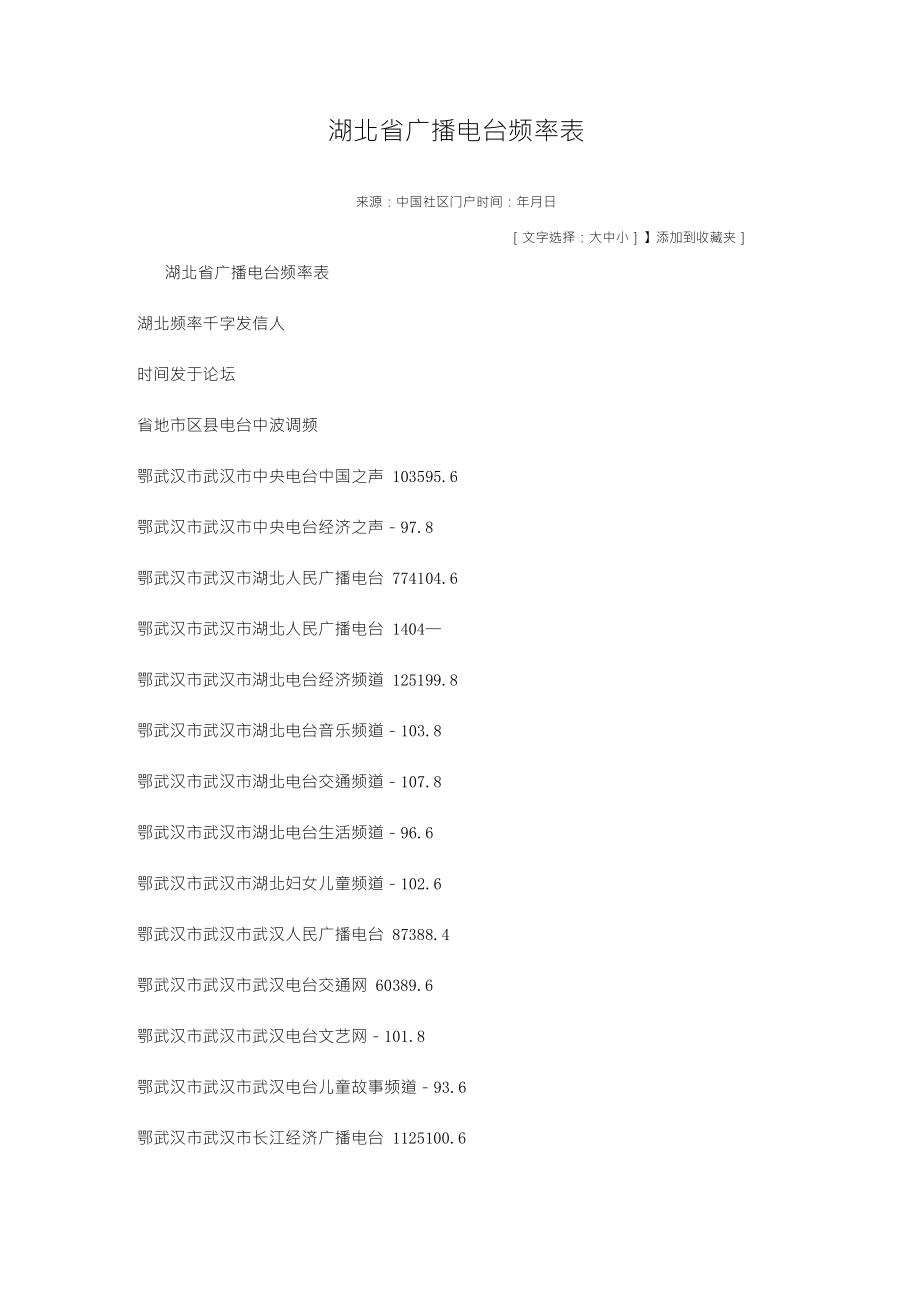 湖北省广播电台频率表_第1页