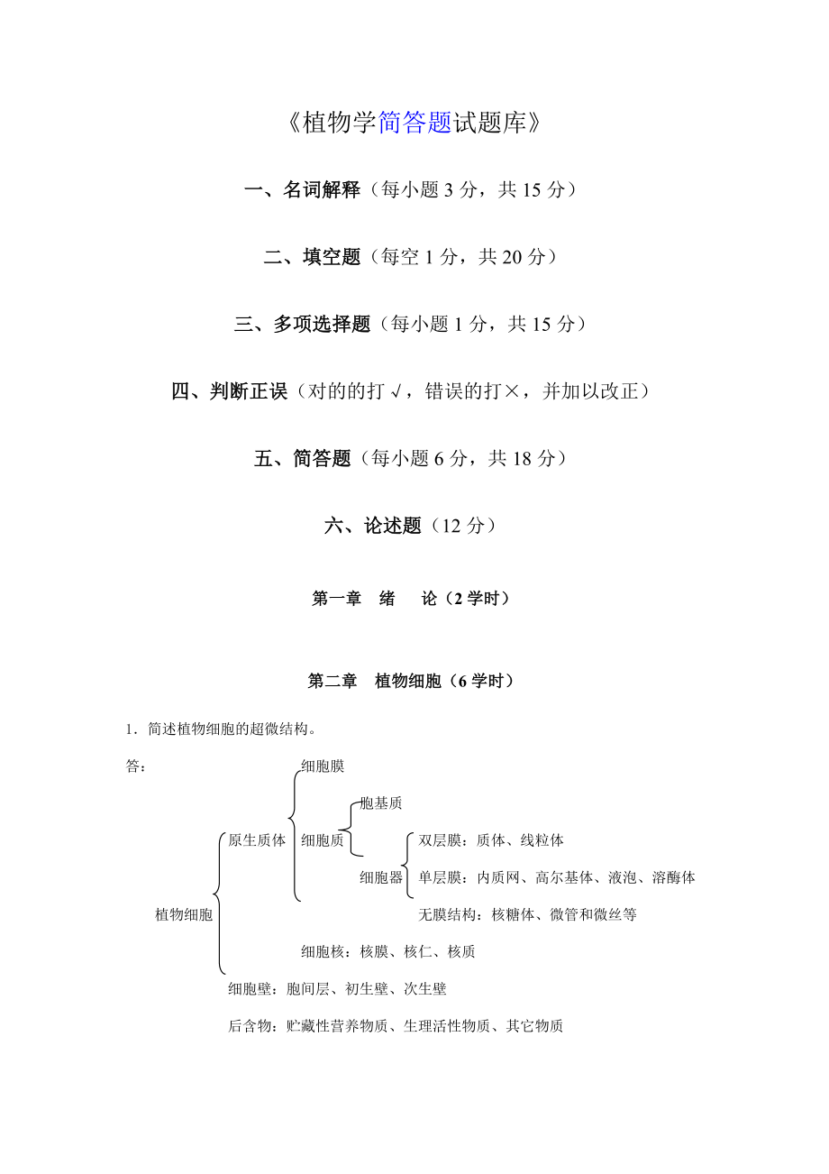 2023年中国种子植物主要分科试题库_第1页