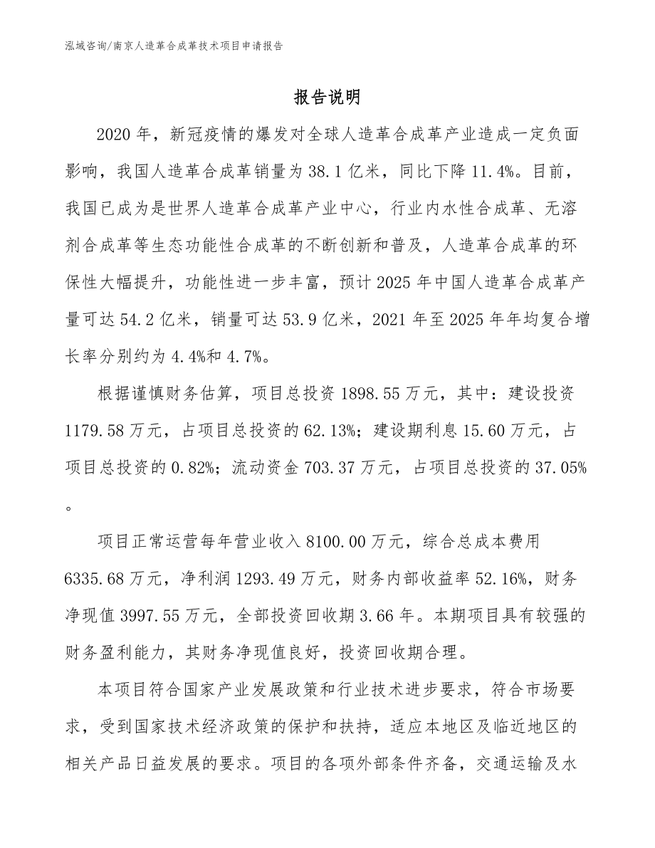 南京人造革合成革技术项目申请报告参考范文_第1页