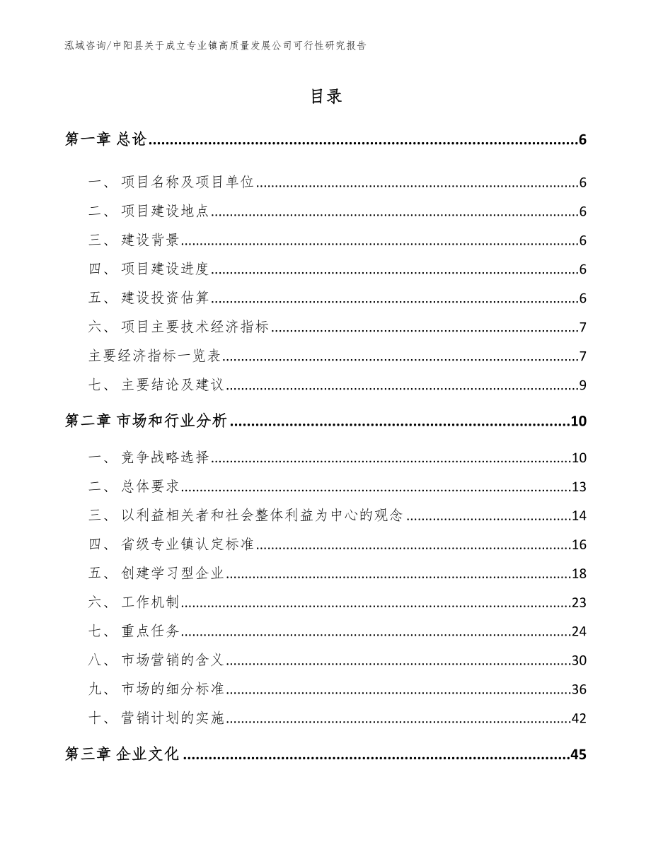 中阳县关于成立专业镇高质量发展公司可行性研究报告_第1页