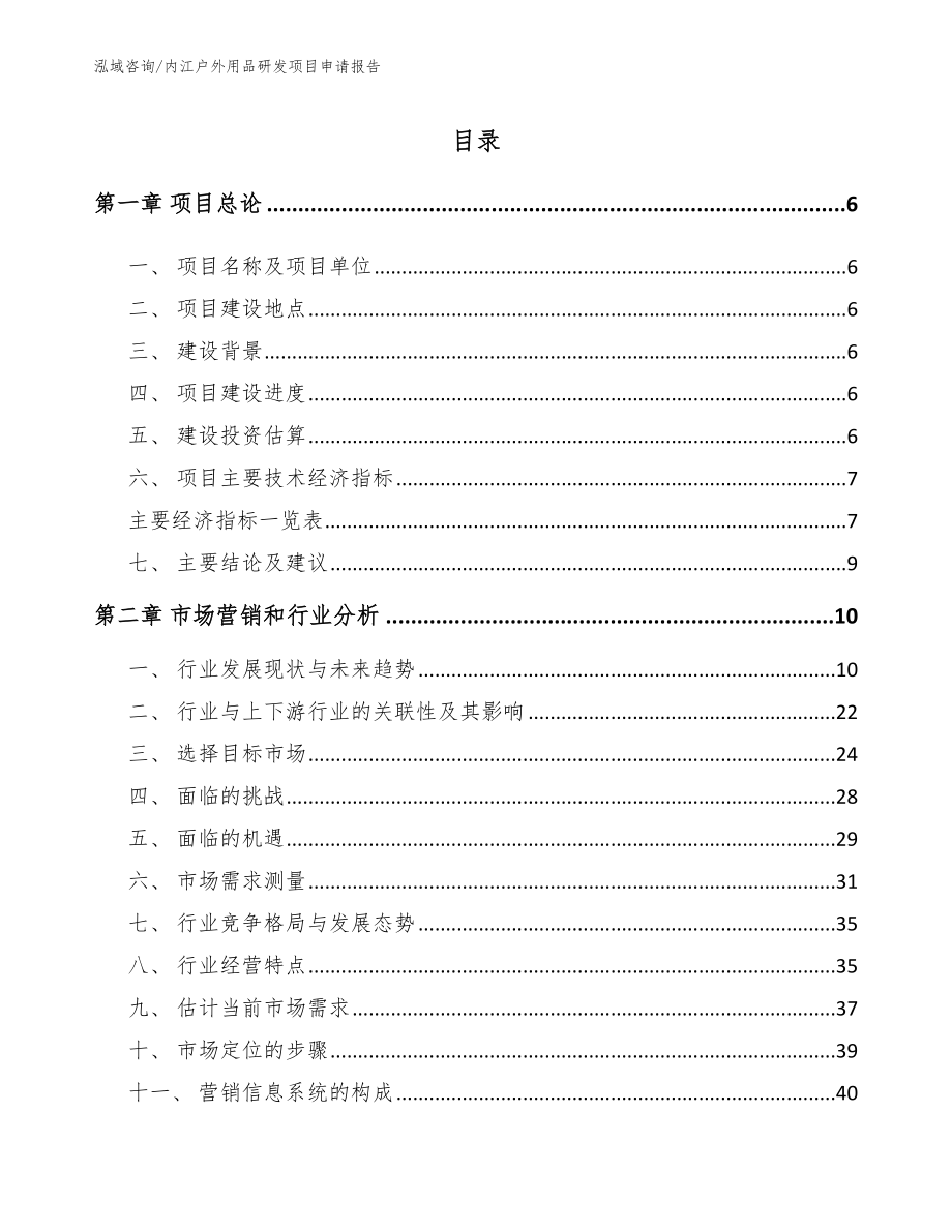 内江户外用品研发项目申请报告_范文_第1页