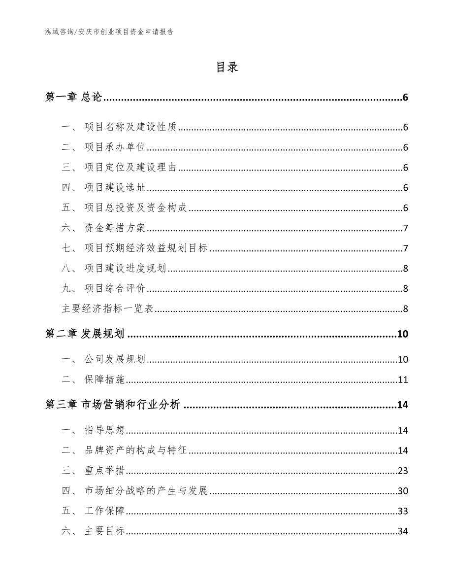 安庆市创业项目资金申请报告范文参考_第1页