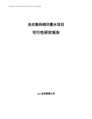 安庆数码喷印墨水项目可行性研究报告（范文）